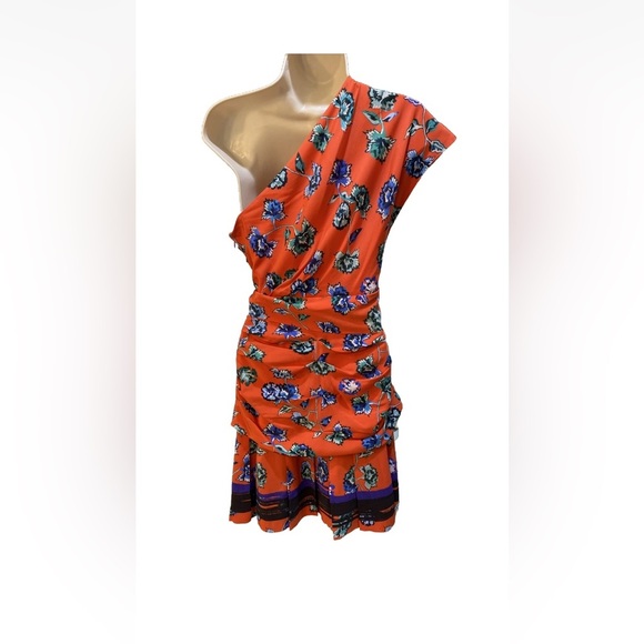 10 Crosby Derek Lam Orange Floral One-Shoulder Dress size 4 - Picture 6 of 12